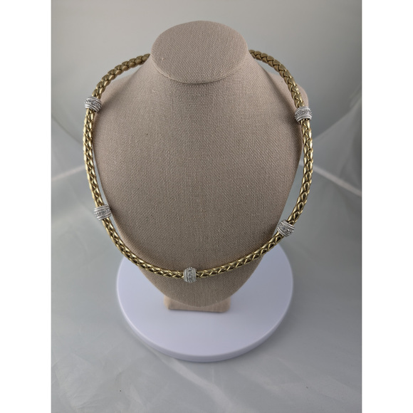 Judith Ripka 925 Silver/Faux Leather/Diamonique Gold Necklace - Picture 8 of 8